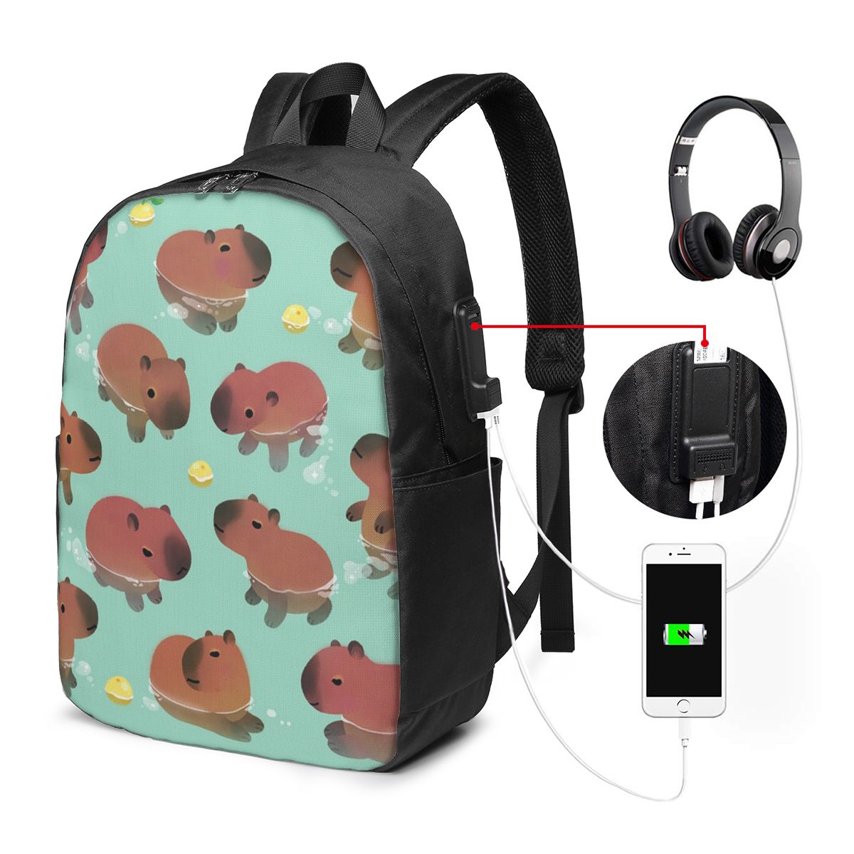 Women Bags Laptop - Capybara Hayvan Desenli Sırt Çantası Seyahat