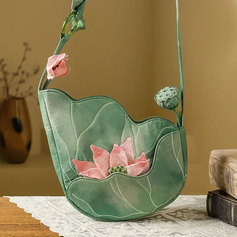 Women'S Bags New Collection - Zarif Çin Tarzı Lotus Yaprağı Çiçek