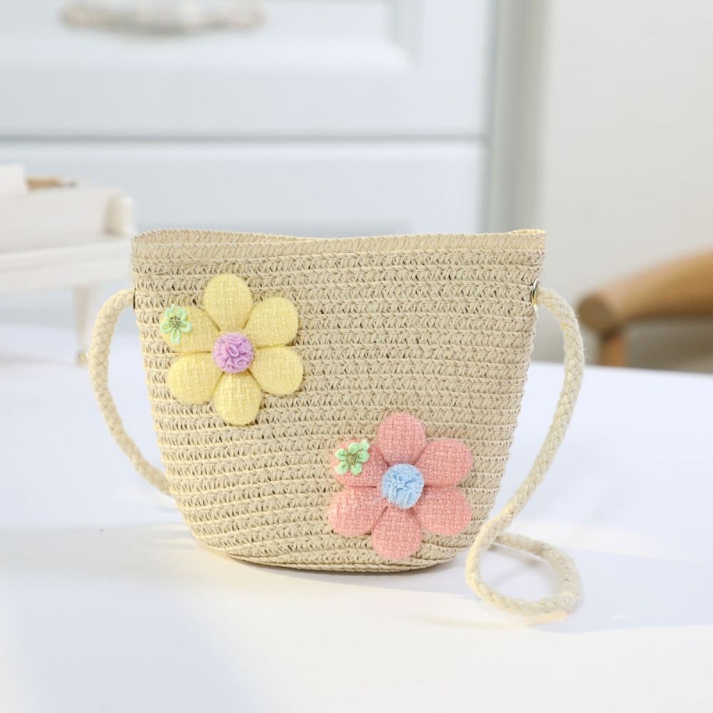 Woven Straw Bag - Sevimli El Yapımı Dokuma Kız Çiçek