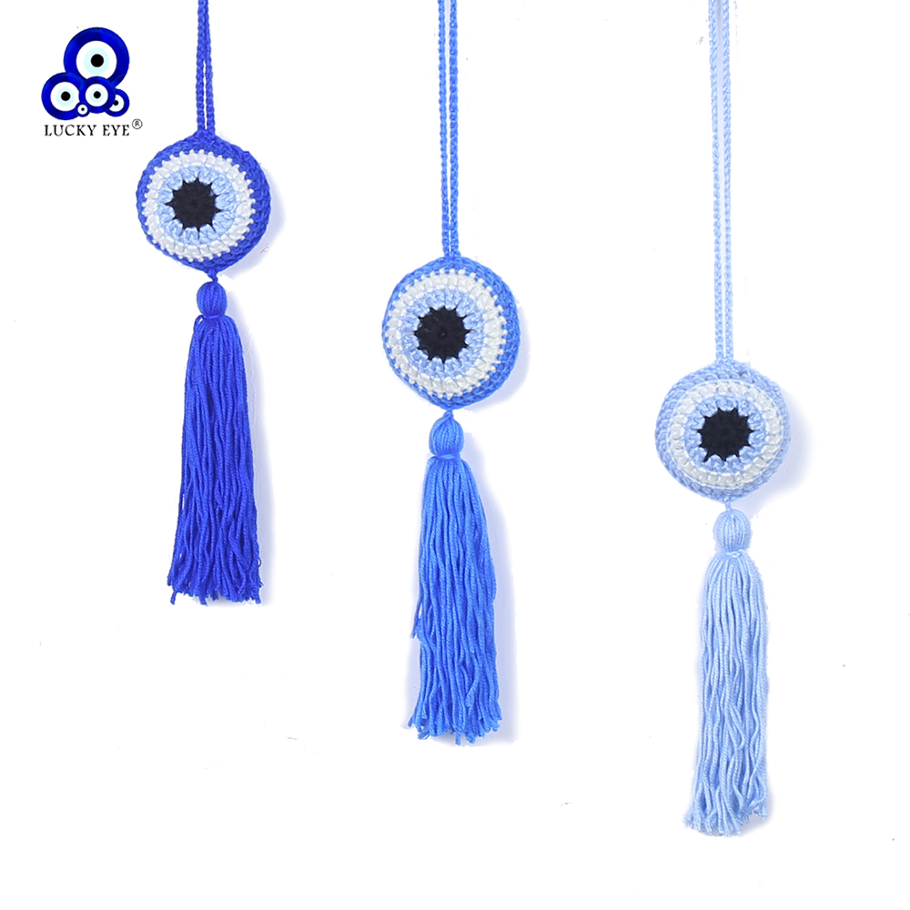 Women Bags Handmade - Şanslı göz tüy yumağı püskül anahtarlık