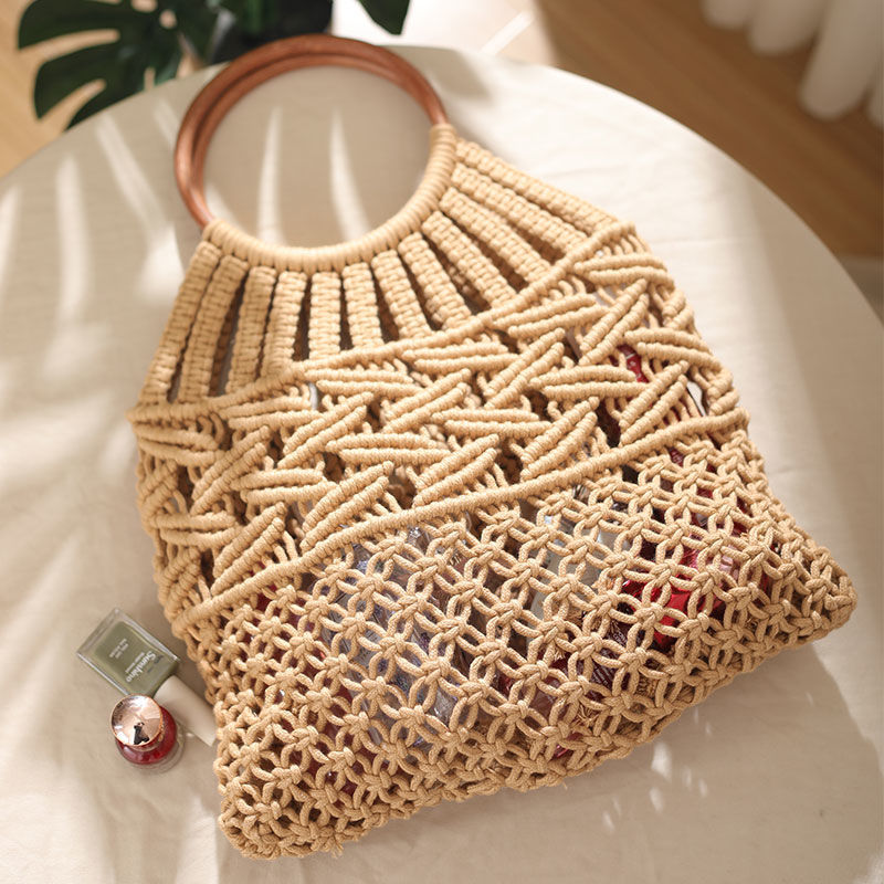 Women Bags Handmade - 2023 yaz yeni ahşap saplı Rattan