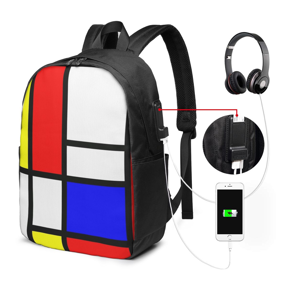 Women Bags Laptop - Piet Mondrian Kompozisyon Sırt Çantası Seyahat